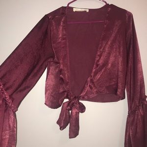 Wine colored silky tie up shirt